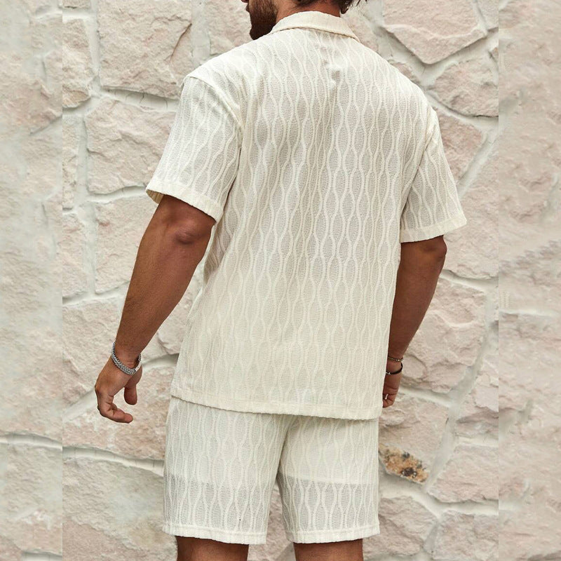 Men Tracksuits Summer Fashion Solid Loose Casual Two Pieces Lapel Button Shirt Shorts: