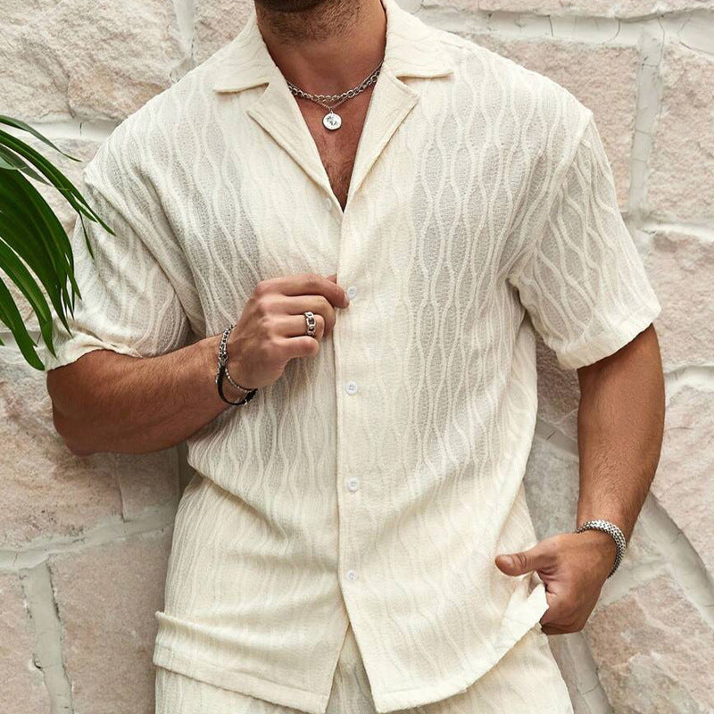 Men Tracksuits Summer Fashion Solid Loose Casual Two Pieces Lapel Button Shirt Shorts: