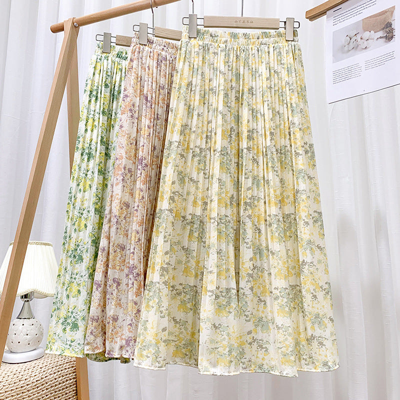 A FLORAL CHIFFON LARGE SWING SKIRTS