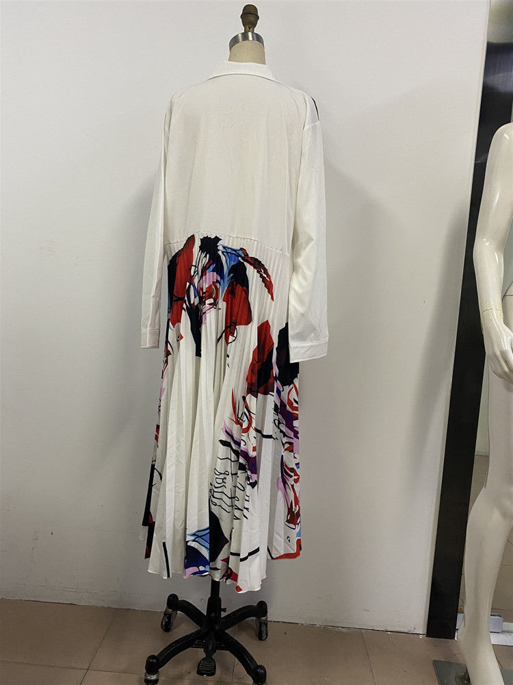 "Make a Statement with Our Vibrant Digital Printing Pleated Long Sleeve Dress!"