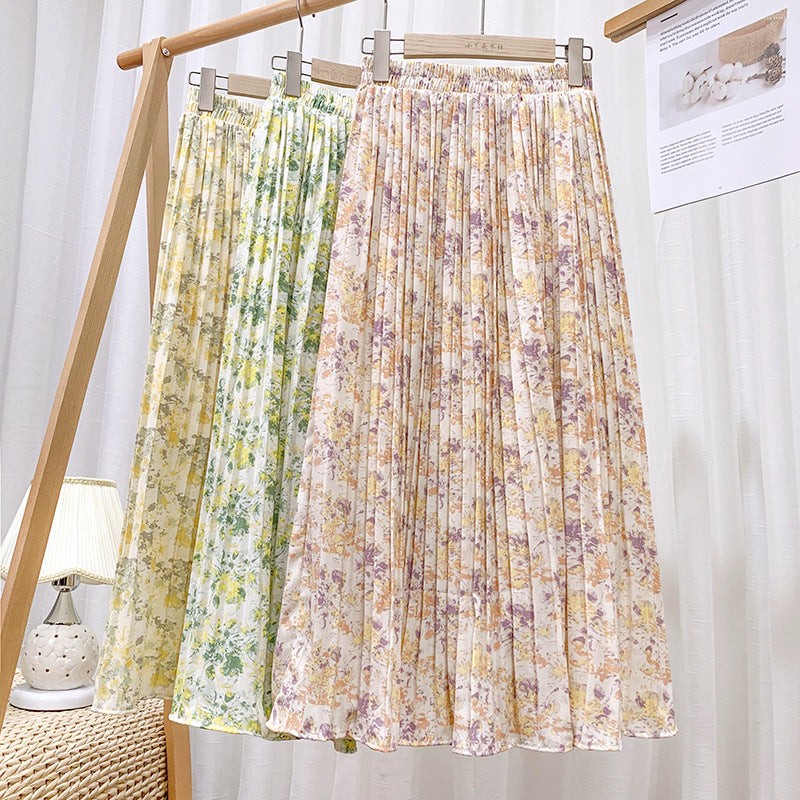 A FLORAL CHIFFON LARGE SWING SKIRTS