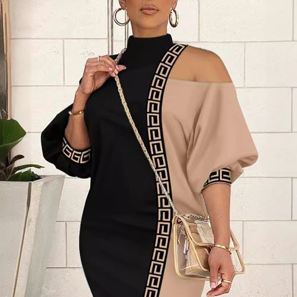 Contrast Color Off-the-shoulder Dress