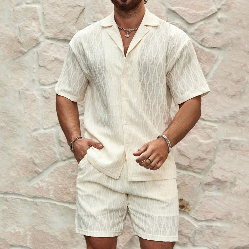 Men Tracksuits Summer Fashion Solid Loose Casual Two Pieces Lapel Button Shirt Shorts: