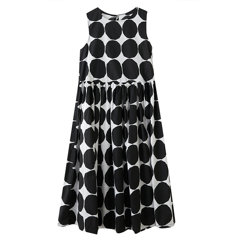 Artistic Plus Size Polka Dot Loose With Thin Round Neck Sleeveless Waist Dress