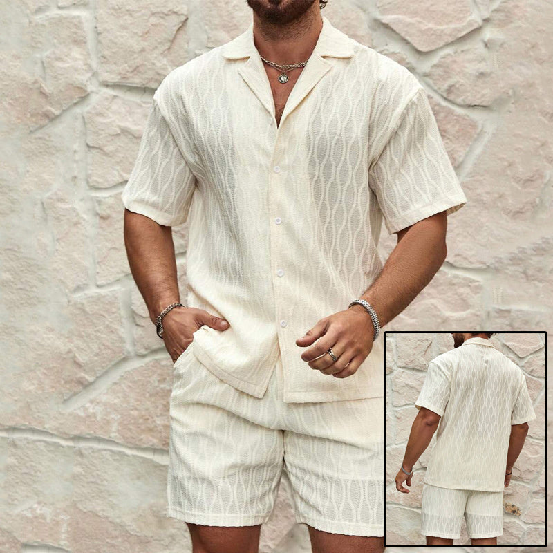 Men Tracksuits Summer Fashion Solid Loose Casual Two Pieces Lapel Button Shirt Shorts: