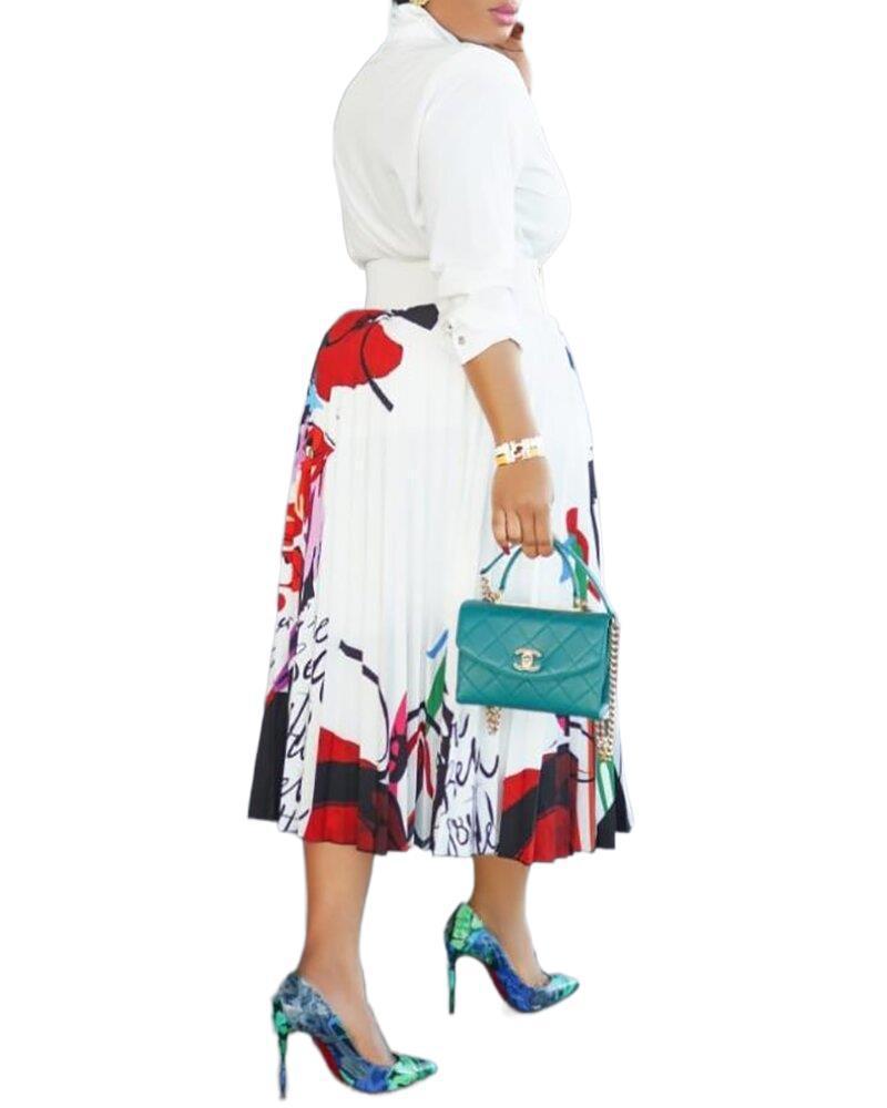 "Make a Statement with Our Vibrant Digital Printing Pleated Long Sleeve Dress!"