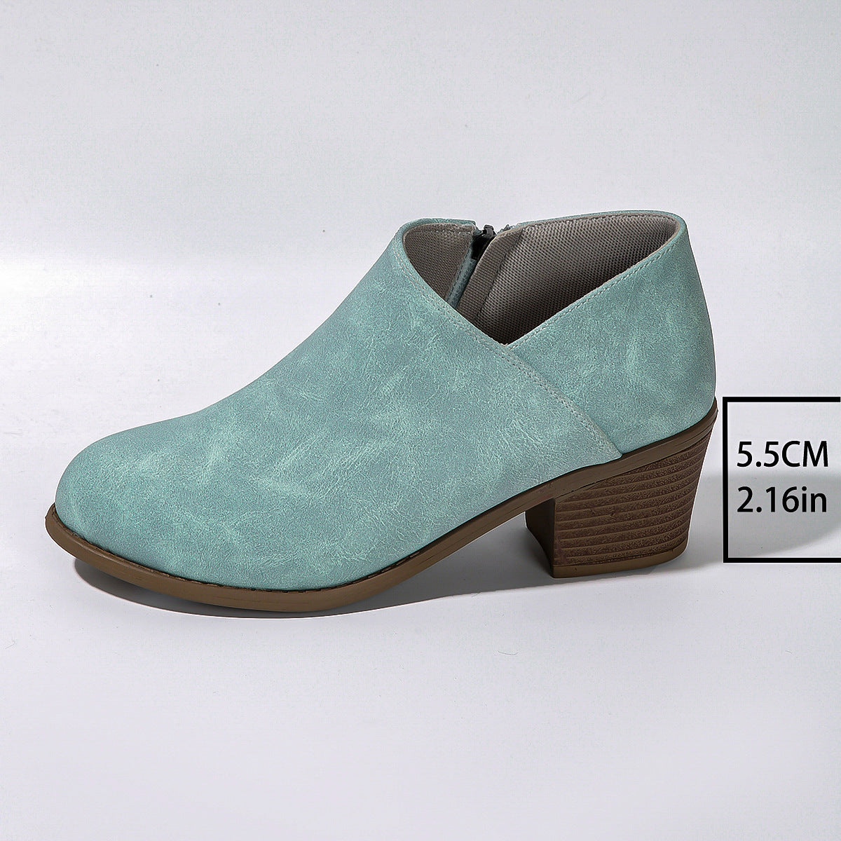 Chunky Heel Round Toe Ankle Boots With Side Zipper Design Fashion Short Boots For Women Shoes