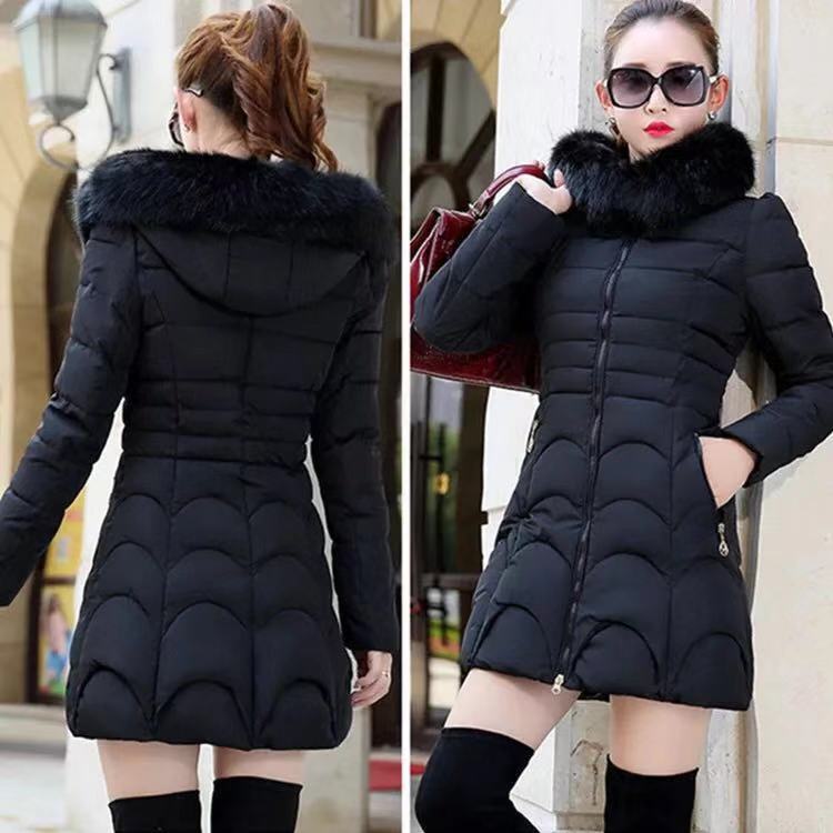 Winter New Fashion Slim Quilted Coat Big Fur Collar Thick Warm