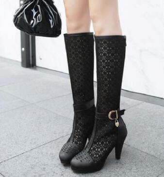 Net boots hollow single boots summer women's shoes white boots high with high tube large size women's boots small size boots