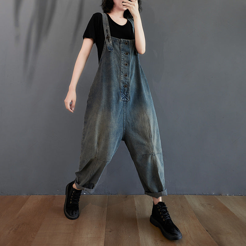 Women's Fat Sister Casual Nostalgic Denim Overalls