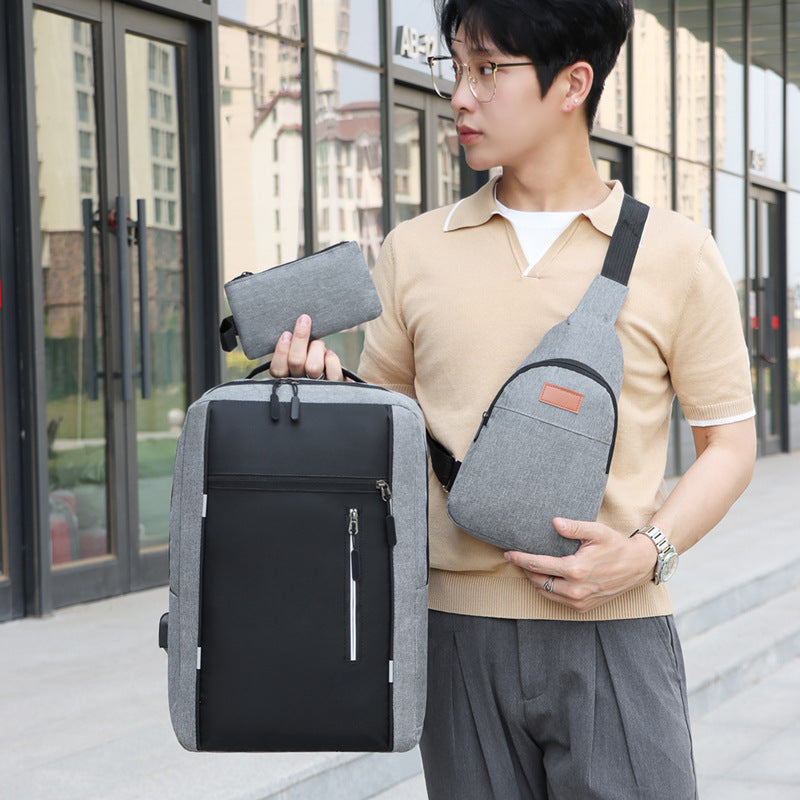 Leisure Oxford Fabric Chest Bag Three-piece Set Backpack