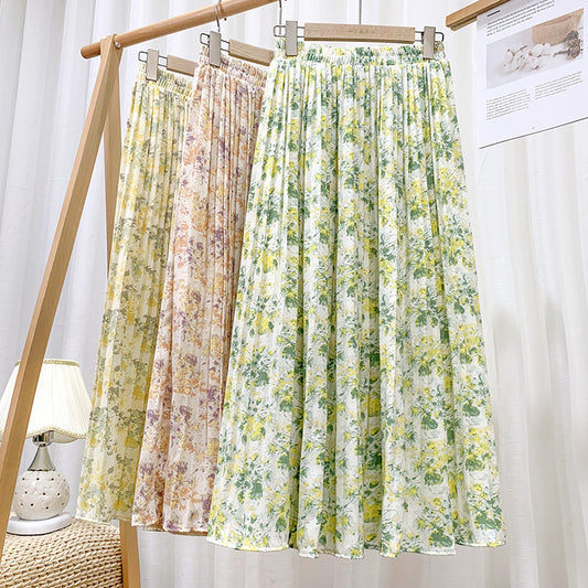 A FLORAL CHIFFON LARGE SWING SKIRTS
