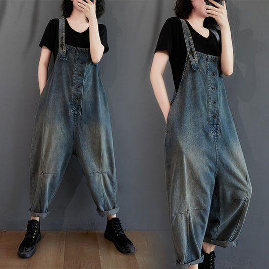 Women's Fat Sister Casual Nostalgic Denim Overalls