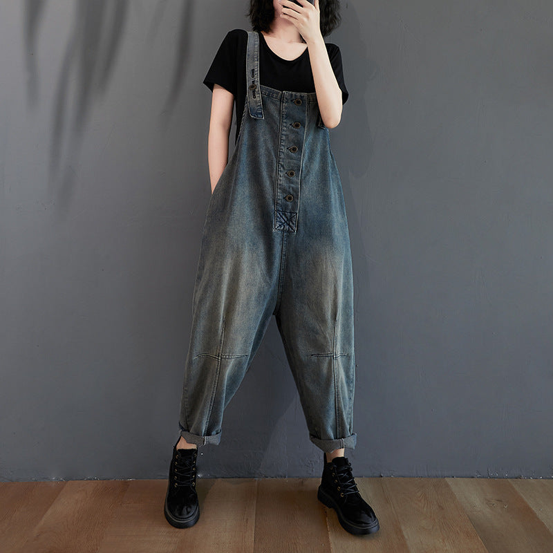 Women's Fat Sister Casual Nostalgic Denim Overalls