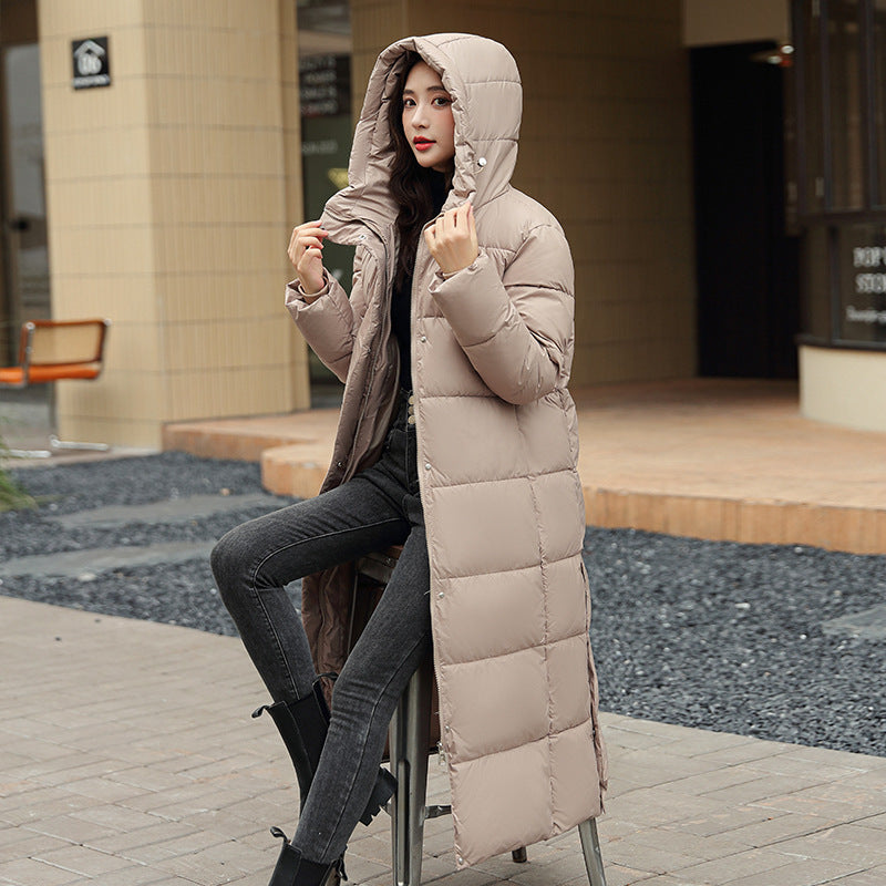 Women's Super Long Down Jacket Winter Puffer Thick Coat Black Red Hooded Zipper Keep Warm Fall Winter Casual Clothes