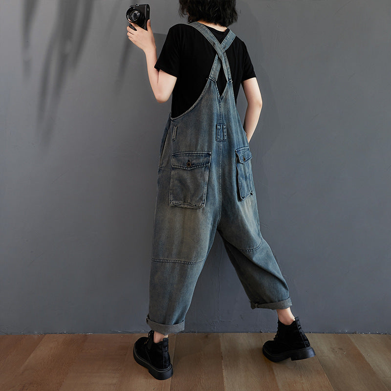 Women's Fat Sister Casual Nostalgic Denim Overalls