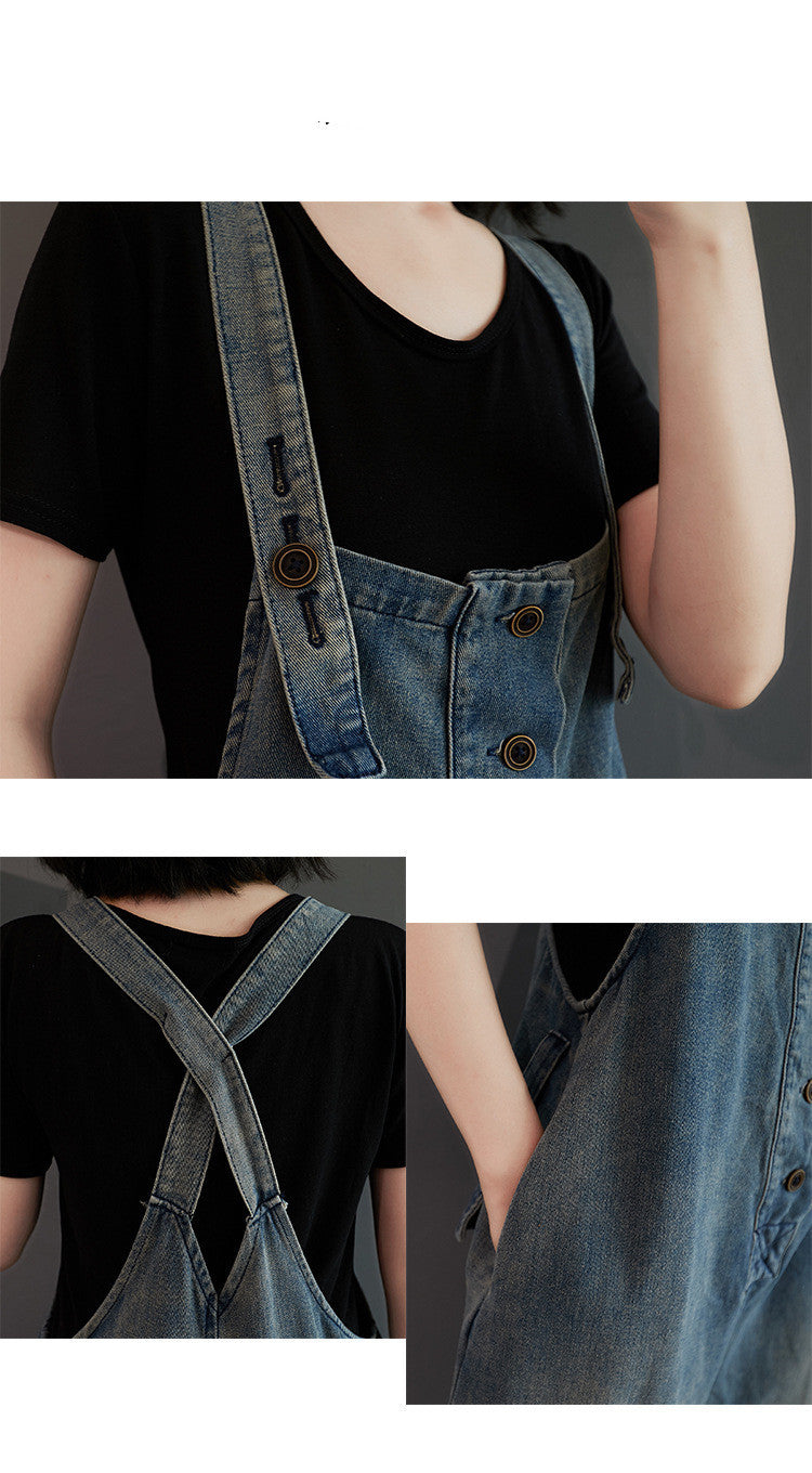 Women's Fat Sister Casual Nostalgic Denim Overalls