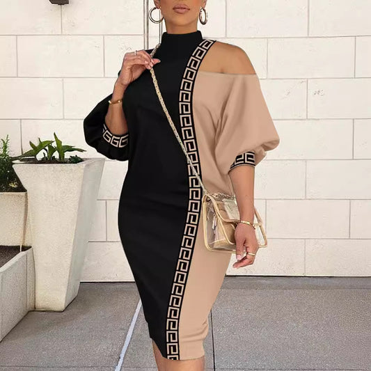 Contrast Color Off-the-shoulder Dress