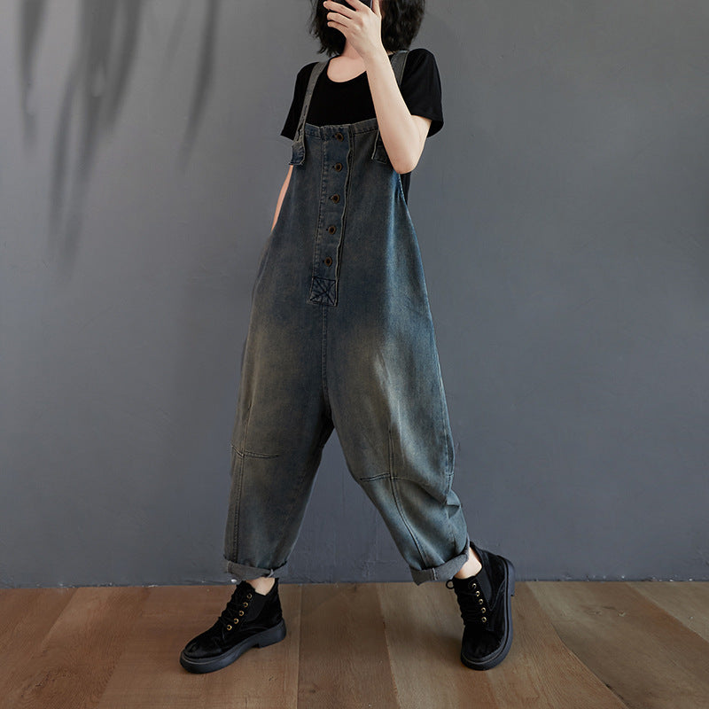 Women's Fat Sister Casual Nostalgic Denim Overalls