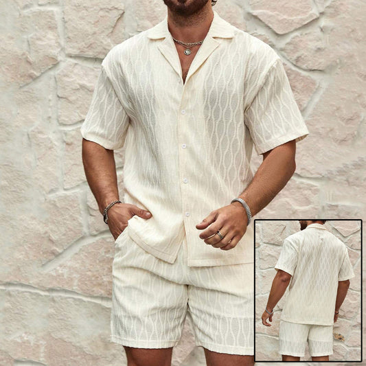Men Tracksuits Summer Fashion Solid Loose Casual Two Pieces Lapel Button Shirt Shorts: