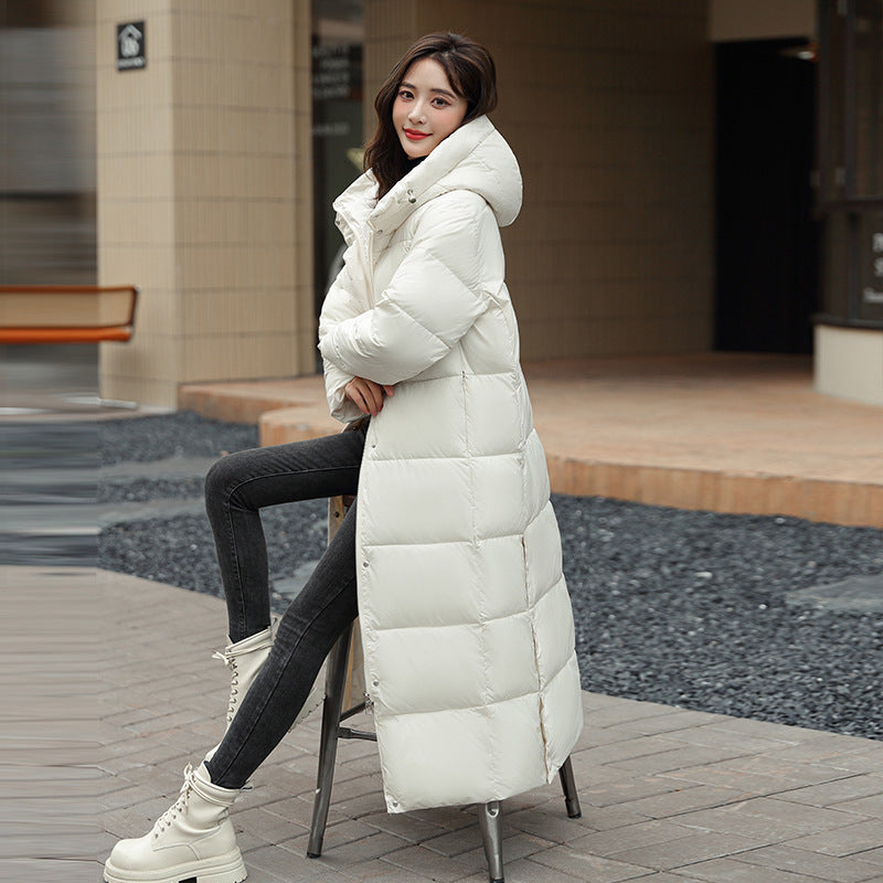 Women's Super Long Down Jacket Winter Puffer Thick Coat Black Red Hooded Zipper Keep Warm Fall Winter Casual Clothes